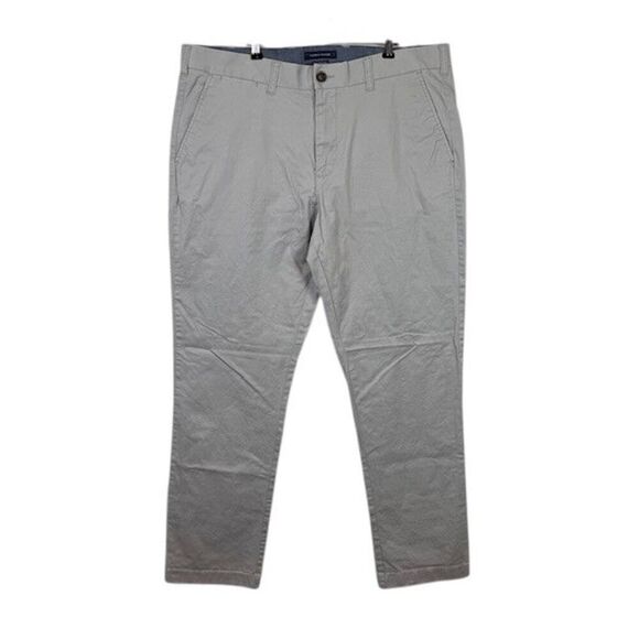 Tommy Hilfiger Tailored Fit Chino Gray Flat Front Trousers Pants Size 38x34 - Picture 2 of 14